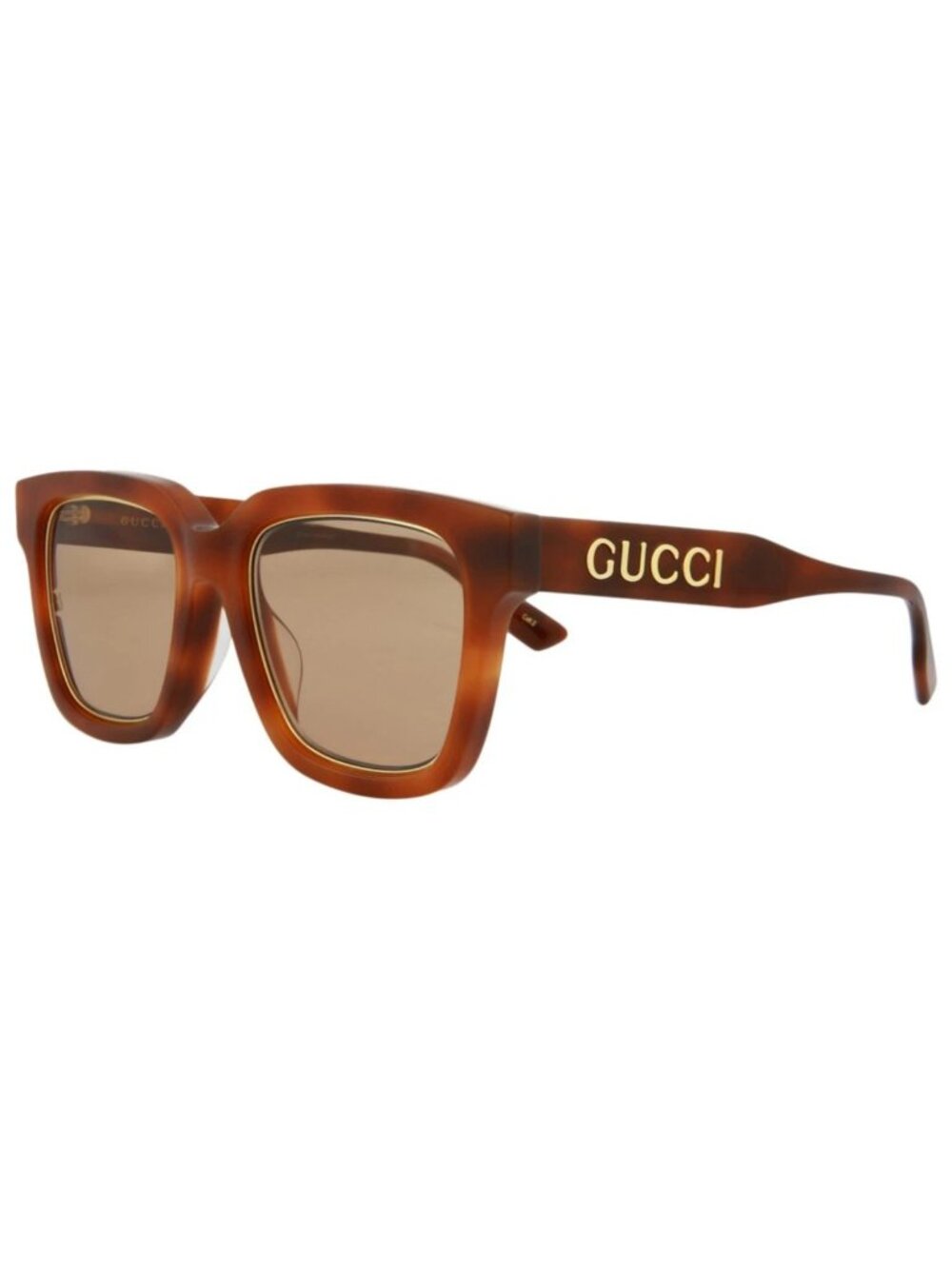 New Gucci Women's Sunglasses Square Rectangle Acetate Frame Havana Havana Brown